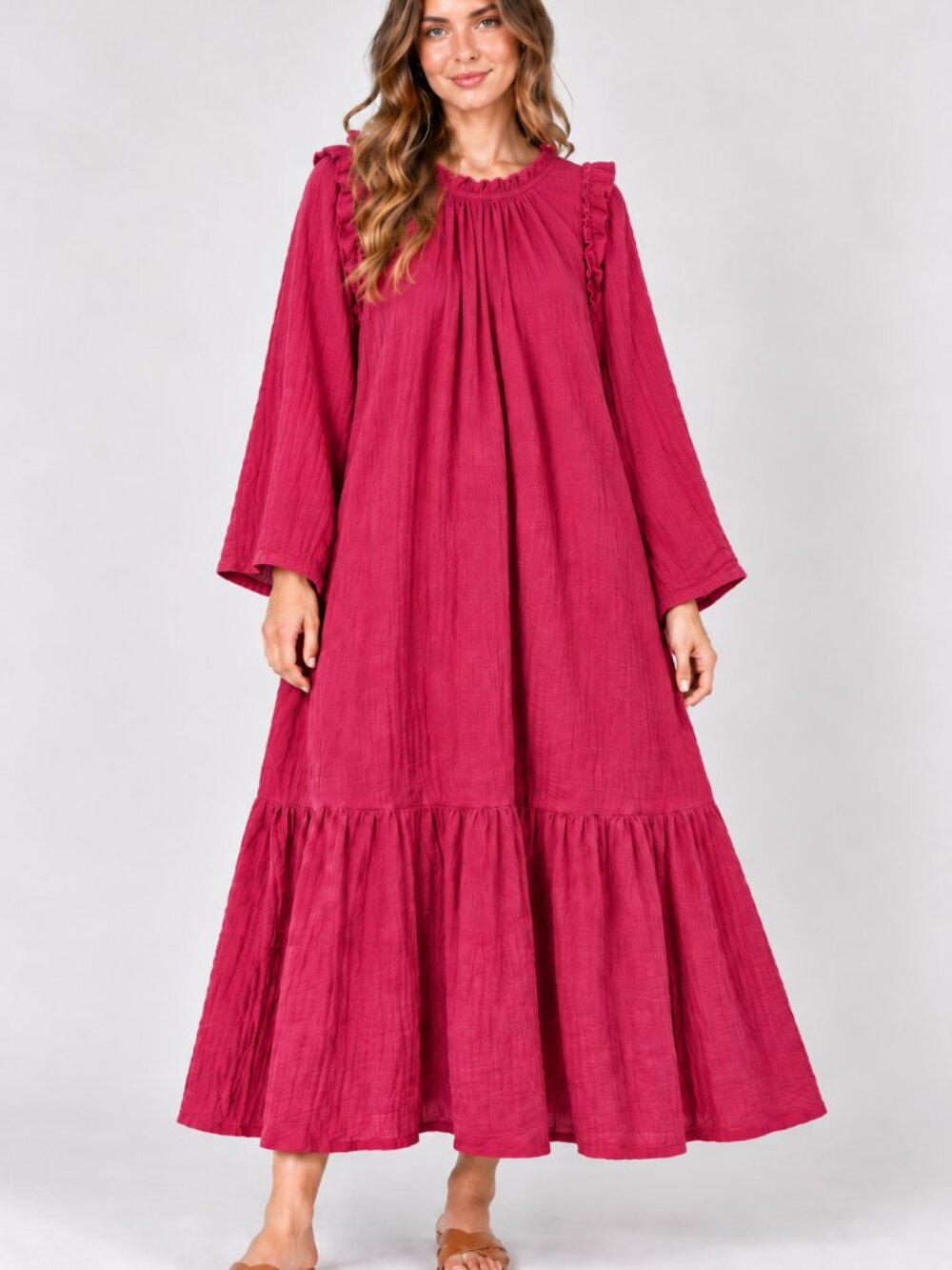 XiRENA Mia Dress Tagged XS Oversized Berry Cotton Gauze Ruffle Tiered Oversized - Picture 2 of 9